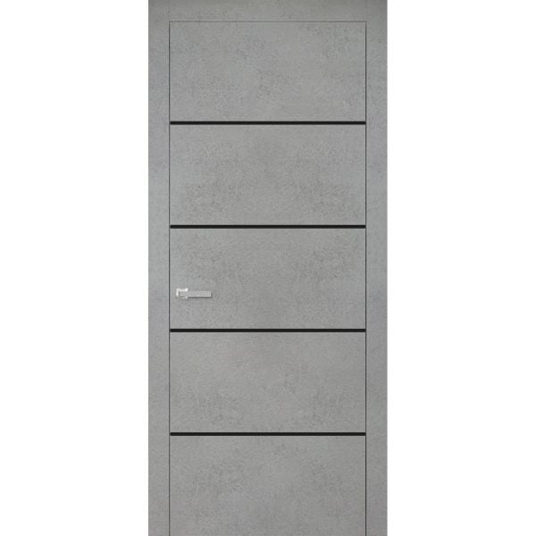 Modern Wood Interior Door with Hardware | Planum 0015 Concrete | Single Panel Frame Trims | Bathroom Bedroom Sturdy Doors