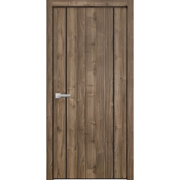 Modern Wood Interior Door with Hardware | Planum 0017 Walnut | Single Panel Frame Trims | Bathroom Bedroom Sturdy Doors