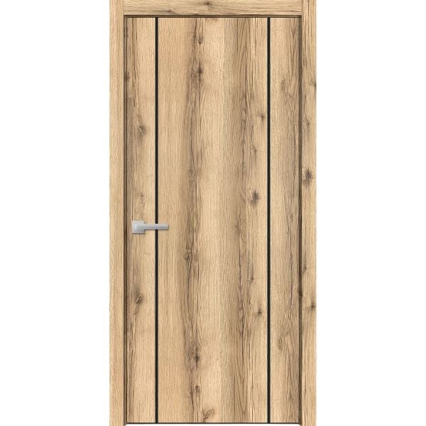 Modern Wood Interior Door with Hardware | Planum 0017 Oak | Single Panel Frame Trims | Bathroom Bedroom Sturdy Doors-18" x 80"-Butterfly
