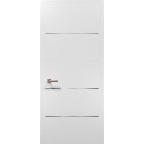 Planum 0020 Interior Modern Flush Solid Pre-hung Door White Silk with Trims Frame Lever
