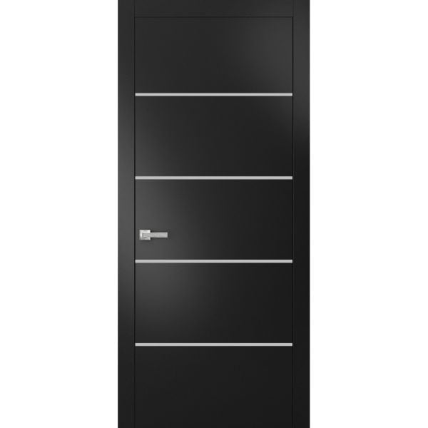 Modern Solid Interior Door with Handle | Planum 0210 Matte Black | Single Regural Panel Frame Trims | Bathroom Bedroom Sturdy Doors