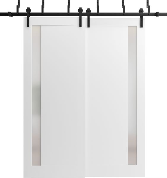 Barn Bypass Doors with 6.6ft Hardware | Planum 0660 Painted White with Frosted Glass | Sturdy Heavy Duty Rails Kit Steel Set | Double Sliding Door-36" x 80" (2* 18x80)