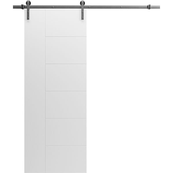 Modern Barn Door 18" x 80" inches / Mela 0716 Painted White / 6.6FT Silver Rail Track Heavy Hardware Set / Solid Panel Interior Doors