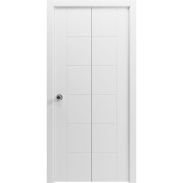 Sliding Closet Bi-fold Doors 36 x 80 inches | Mela 0716 Painted White | Sturdy Tracks Moldings Trims Hardware Set | Wood Solid Bedroom Wardrobe Doors