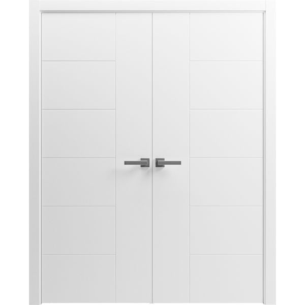 Interior Solid French Double Doors 36 x 80 inches / Mela 0716 Painted White / Wood Interior Solid Panel Frame / Closet Bedroom Modern Doors
