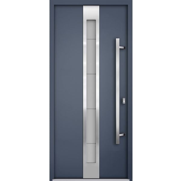 Front Exterior Prehung Steel Door / Deux 1717 Gray Graphite / Stainless Inserts Single Modern Painted-W36" x H80"-Left-hand Inswing