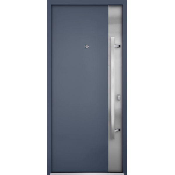 Front Exterior Prehung Steel Door / Deux 0729 Gray Graphite / Stainless Inserts Single Modern Painted-W36" x H80"-Left-hand Inswing