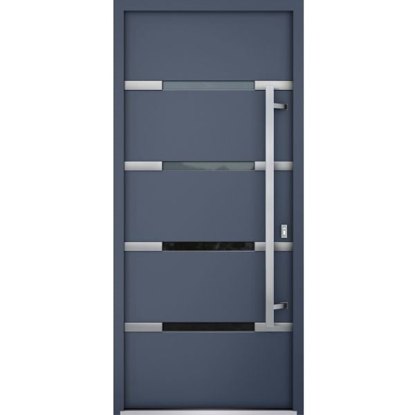 Front Exterior Prehung Steel Door / Deux 1105 Gray Graphite / Stainless Inserts Single Modern Painted-W36" x H80"-Left-hand Inswing