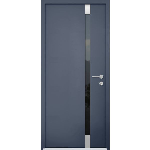 Front Exterior Prehung Steel Door / Cynex 6777 Grey / Stainless Inserts Single Modern Painted-W36" x H80"-Left-hand Inswing