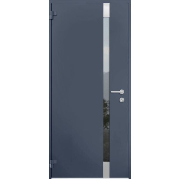 Front Exterior Prehung Steel Door / Cynex 6777 Grey / Stainless Inserts Single Modern Painted-W36" x H80"-Left-hand Outswing