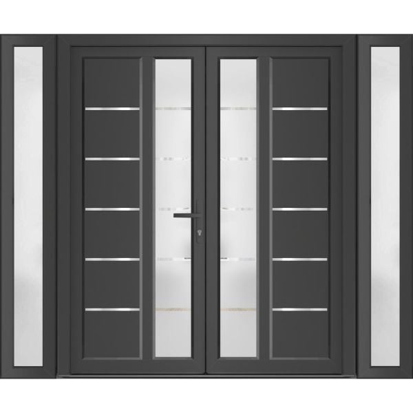 Front Exterior Prehung Metal-Plastic Double Doors / MANUX 8088 Antracite / 2 Sidelites Exterior WindoANT / Office Commercial and Residential Doors Entrance Patio Garage 100" x 80" Left-Hand