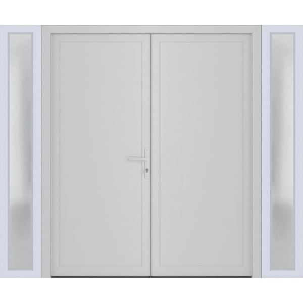 Front Exterior Prehung Metal-Plastic Double Doors / MANUX 8111 White Silk / 2 Sidelites Exterior Windows / Office Commercial and Residential Doors Entrance Patio Garage 104" x 80" Left-Hand
