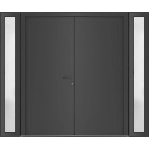 Front Exterior Prehung Metal-Plastic Double Doors / MANUX 8111 Antracite / 2 Sidelites Exterior WindoANT / Office Commercial and Residential Doors Entrance Patio Garage 100" x 80" Left-Hand
