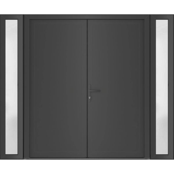 Front Exterior Prehung Metal-Plastic Double Doors / MANUX 8111 Antracite / 2 Sidelites Exterior WindoANT / Office Commercial and Residential Doors Entrance Patio Garage 100" x 80" Right-Hand