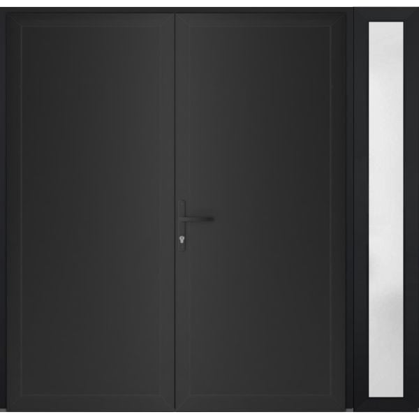 Front Exterior Prehung Metal-Plastic Double Doors / MANUX 8111 Matte Black / Sidelite Exterior Window / Office Commercial and Residential Doors Entrance Patio Garage 86" x 80" Right-Hand