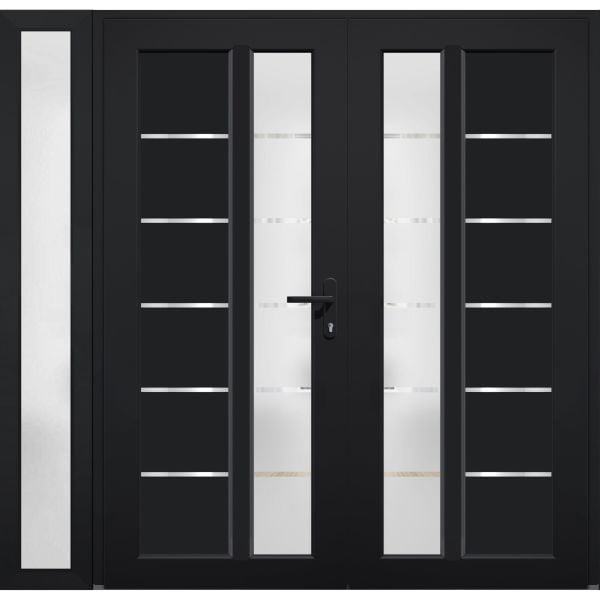 Front Exterior Prehung Metal-Plastic Double Doors / MANUX 8088 Matte Black / Sidelite Exterior Window / Office Commercial and Residential Doors Entrance Patio Garage 84" x 80" Left-Hand