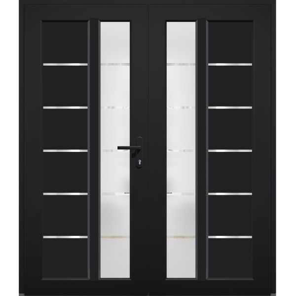 Front Exterior Prehung Metal-Plastic Double Doors / MANUX 8088 Matte Black / Office Commercial and Residential Doors Entrance Patio Garage 72" x 80" Left-Hand