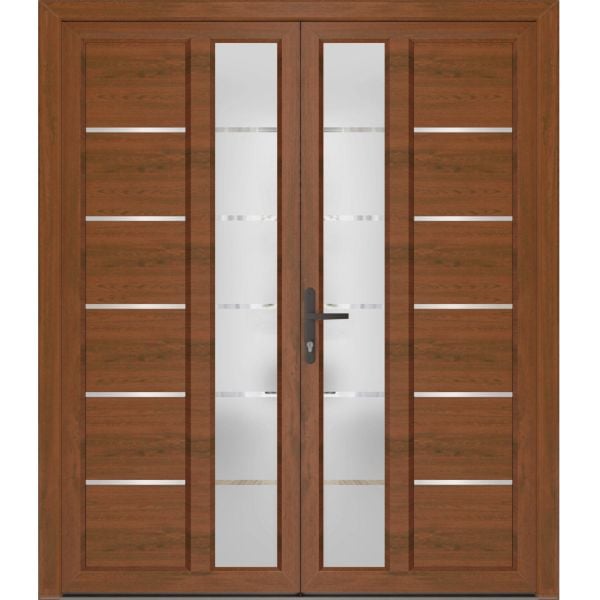 Front Exterior Prehung Metal-Plastic Double Doors / MANUX 8088 Walnut / Office Commercial and Residential Doors Entrance Patio Garage 72" x 80" Right-Hand