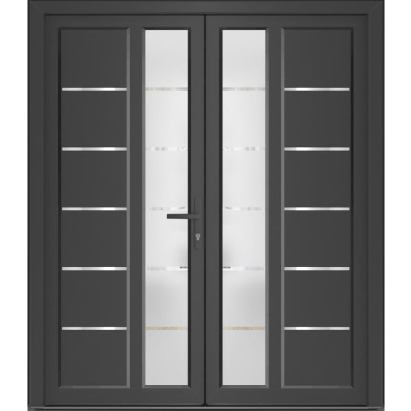 Front Exterior Prehung Metal-Plastic Double Doors / MANUX 8088 Antracite / Office Commercial and Residential Doors Entrance Patio Garage 72" x 80" Left-Hand