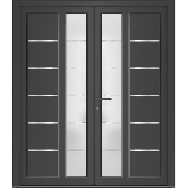 Front Exterior Prehung Metal-Plastic Double Doors / MANUX 8088 Antracite / Office Commercial and Residential Doors Entrance Patio Garage 72" x 80" Right-Hand