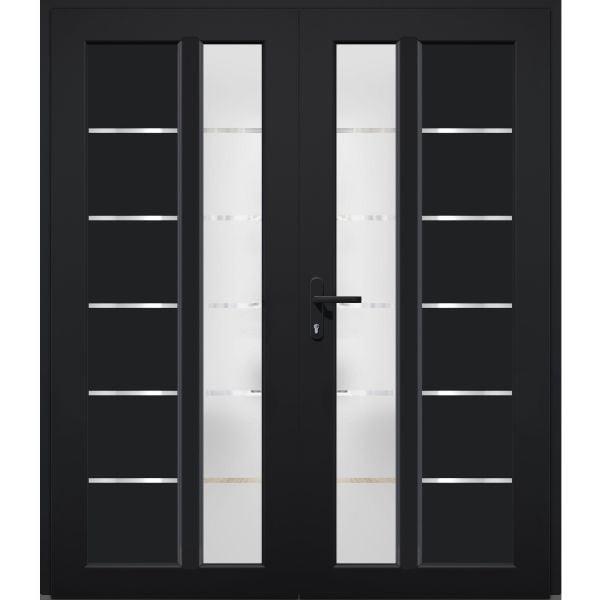 Front Exterior Prehung Metal-Plastic Double Doors / MANUX 8088 Matte Black / Office Commercial and Residential Doors Entrance Patio Garage 72" x 80" Right-Hand