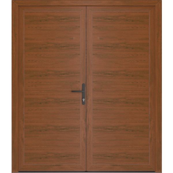 Front Exterior Prehung Metal-Plastic Double Doors / MANUX 8111 Walnut / Office Commercial and Residential Doors Entrance Patio Garage 72" x 80" Left-Hand