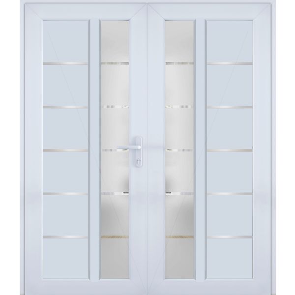 Front Exterior Prehung Metal-Plastic Double Doors / MANUX 8088 White Silk / Office Commercial and Residential Doors Entrance Patio Garage 72" x 80" Left-Hand