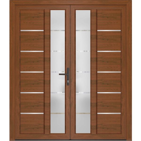 Front Exterior Prehung Metal-Plastic Double Doors / MANUX 8088 Walnut / Office Commercial and Residential Doors Entrance Patio Garage 72" x 80" Left-Hand
