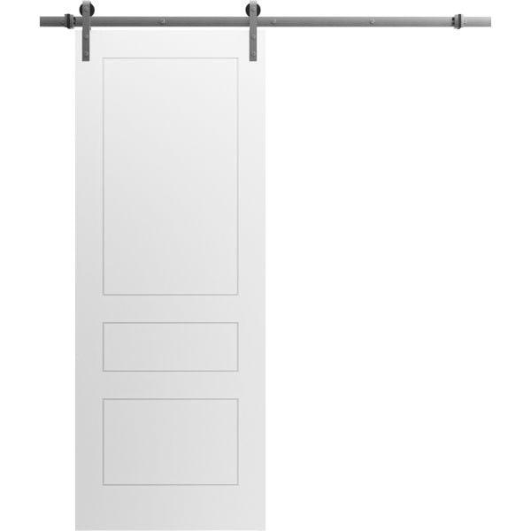 Modern Barn Door 18" x 80" inches / Mela 0733 Painted White / 6.6FT Silver Rail Track Heavy Hardware Set / Solid Panel Interior Doors