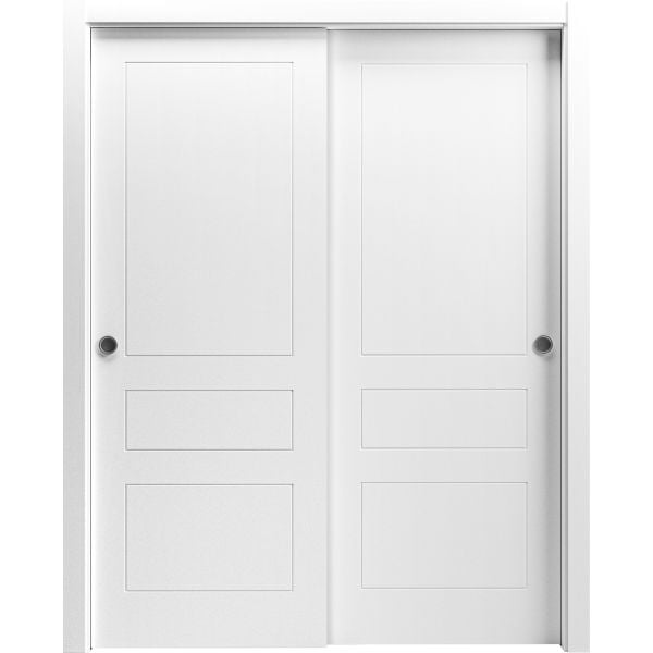 Sliding Closet Bypass Doors 36 x 80 inches / Mela 0733 Painted White / Rails Hardware Set / Wood Solid Bedroom Wardrobe Doors