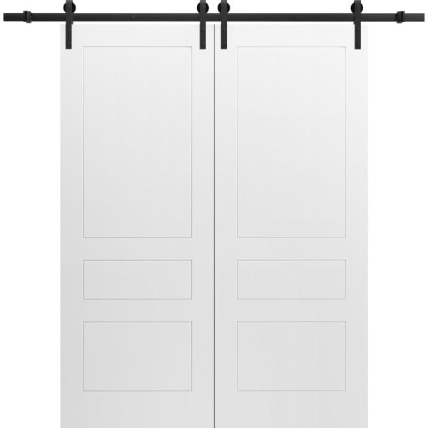 Modern Double Barn Door 36" x 80" inches / Mela 0733 Painted White / 13FT Rail Track Set / Solid Panel Interior Doors