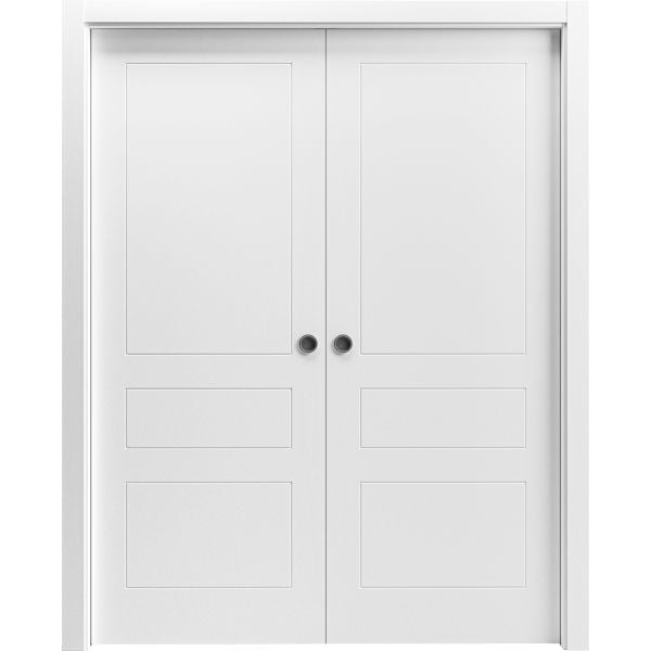 Sliding French Double Pocket Doors 36 x 80 inches / Mela 0733 Painted White / Kit Rail Hardware / MDF Interior Bedroom Modern Doors