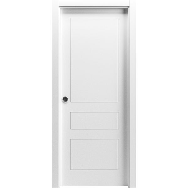 Sliding Pocket Door 42 x 96 inches / Mela 0733 Painted White / Kit Rail Hardware / MDF Interior Bedroom Modern Doors