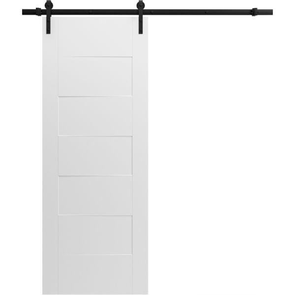 Modern Barn Door 18" x 80" inches / Mela 0755 Painted White / 6.6FT Rail Track Heavy Hardware Set / Solid Panel Interior Doors