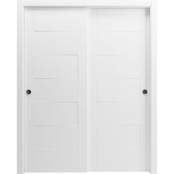 Sliding Closet Bypass Doors 36 x 80 inches / Mela 0755 Painted White / Rails Hardware Set / Wood Solid Bedroom Wardrobe Doors