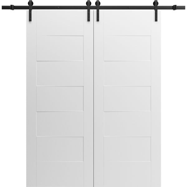 Modern Double Barn Door 36" x 80" inches / Mela 0755 Painted White / 13FT Rail Track Set / Solid Panel Interior Doors