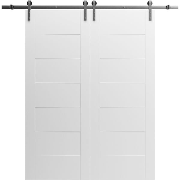 Modern Double Barn Door 36" x 80" inches / Mela 0755 Painted White / 13FT Silver Rail Track Set / Solid Panel Interior Doors