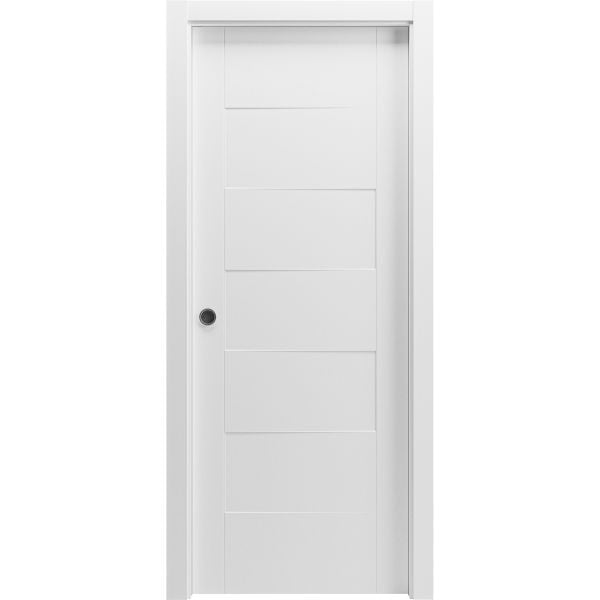 Sliding Pocket Door 28 x 84 inches / Mela 0755 Painted White / Kit Rail Hardware / MDF Interior Bedroom Modern Doors