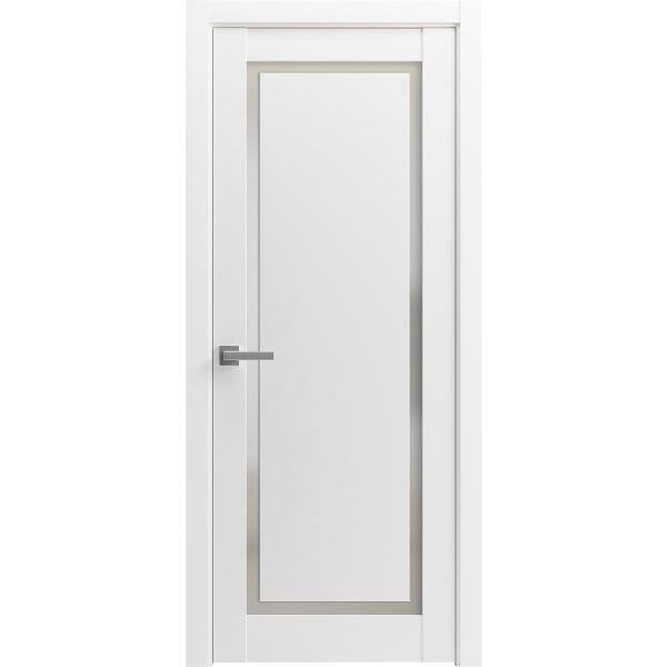 Modern Wood Interior Door with Hardware | Planum 0888 Painted White with Frosted Glass | Single Panel Frame Trims | Bathroom Bedroom Sturdy Doors