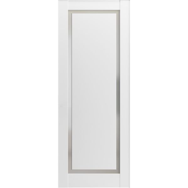 Slab Barn Door Panel | Planum 0888 Painted White with Frosted Glass | Sturdy Finished Flush Modern Doors | Pocket Closet Sliding-32" x 80"