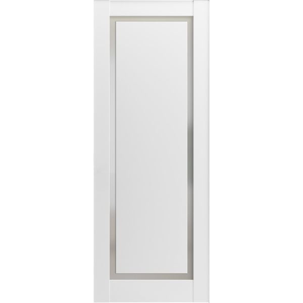 Slab Barn Door Panel | Planum 0888 Painted White with Frosted Glass | Sturdy Finished Flush Modern Doors | Pocket Closet Sliding-18" x 80"
