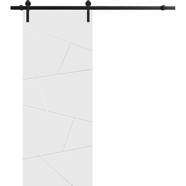 Sliding Barn Door with Hardware | Planum 0990 Painted White Matte | 6.6FT Rail Hangers Sturdy Set | Modern Solid Panel Interior Doors-18" x 80"-Black Rail