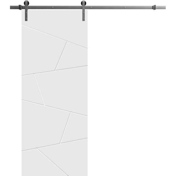 Sliding Barn Door with Stainless Steel 6.6ft Hardware | Planum 0990 Painted White Matte | Rail Hangers Sturdy Silver Set | Modern Solid Panel Interior Doors