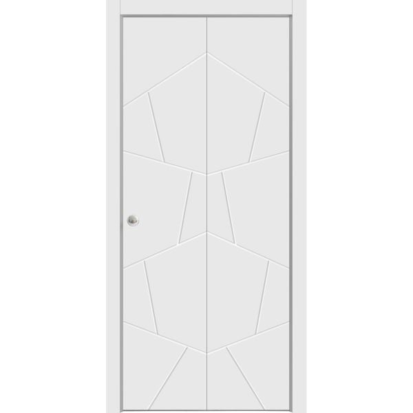 Sliding Closet Bi-fold Doors | Planum 0990 Painted White Matte | Sturdy Tracks Moldings Trims Hardware Set | Wood Solid Bedroom Wardrobe Doors 