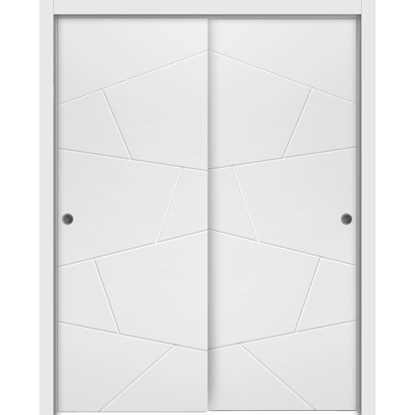 Sliding Closet Bypass Doors | Planum 0990 Painted White Matte | Sturdy Rails Moldings Trims Hardware Set | Wood Solid Bedroom Wardrobe Doors