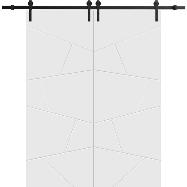 Sliding Double Barn Doors with Hardware | Planum 0990 Painted White Matte | 13FT Rail Hangers Sturdy Set | Modern Solid Panel Interior Hall Bedroom Bathroom Door-36" x 80" (2* 18x80)-Black Rail