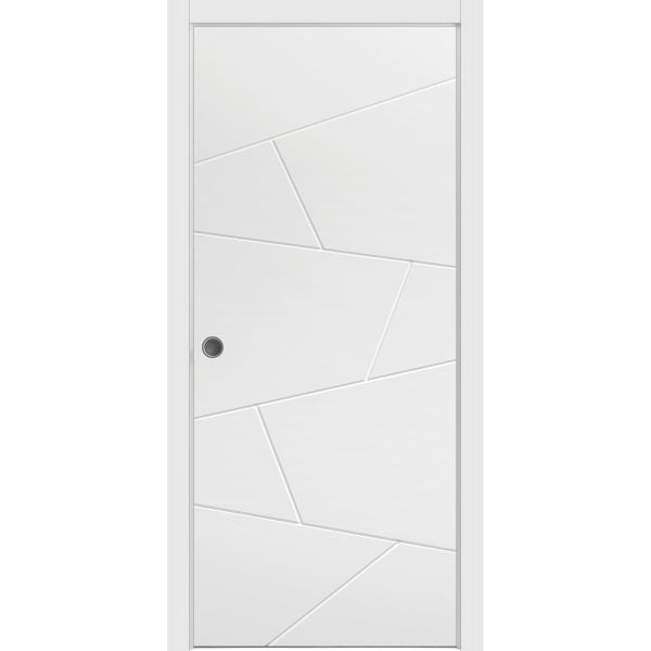 Sliding French Pocket Door with | Planum 0990 Painted White Matte | Kit Trims Rail Hardware | Solid Wood Interior Bedroom Sturdy Doors-18" x 80"