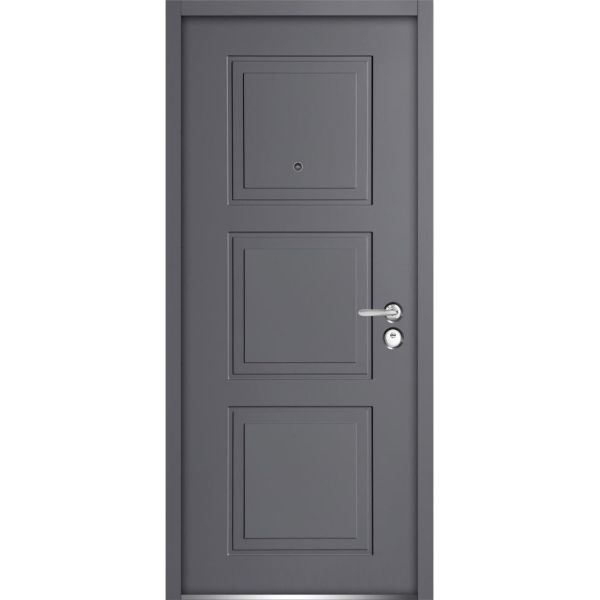 Front Exterior Prehung Steel Door 36 x 80 inches Left-Hand Inswing / Ballucio 1010 Gray Graphite / Panel Inserts Single Classic Painted 