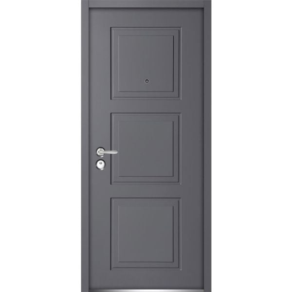 Front Exterior Prehung Steel Door / Ballucio 1010 Gray Graphite / Panel Single Classic Painted