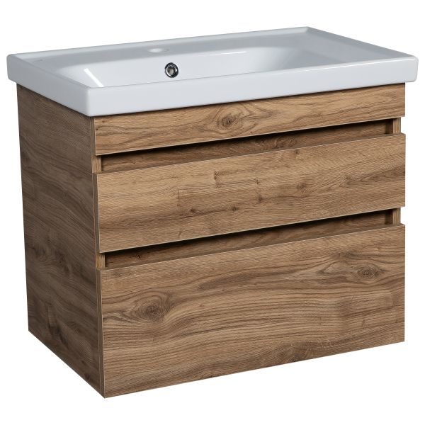 Modern Wall-Mounted Bathroom Vanity with Washbasin | Niagara Teak Natural Collection | Non-Toxic Fire-Resistant MDF-28"